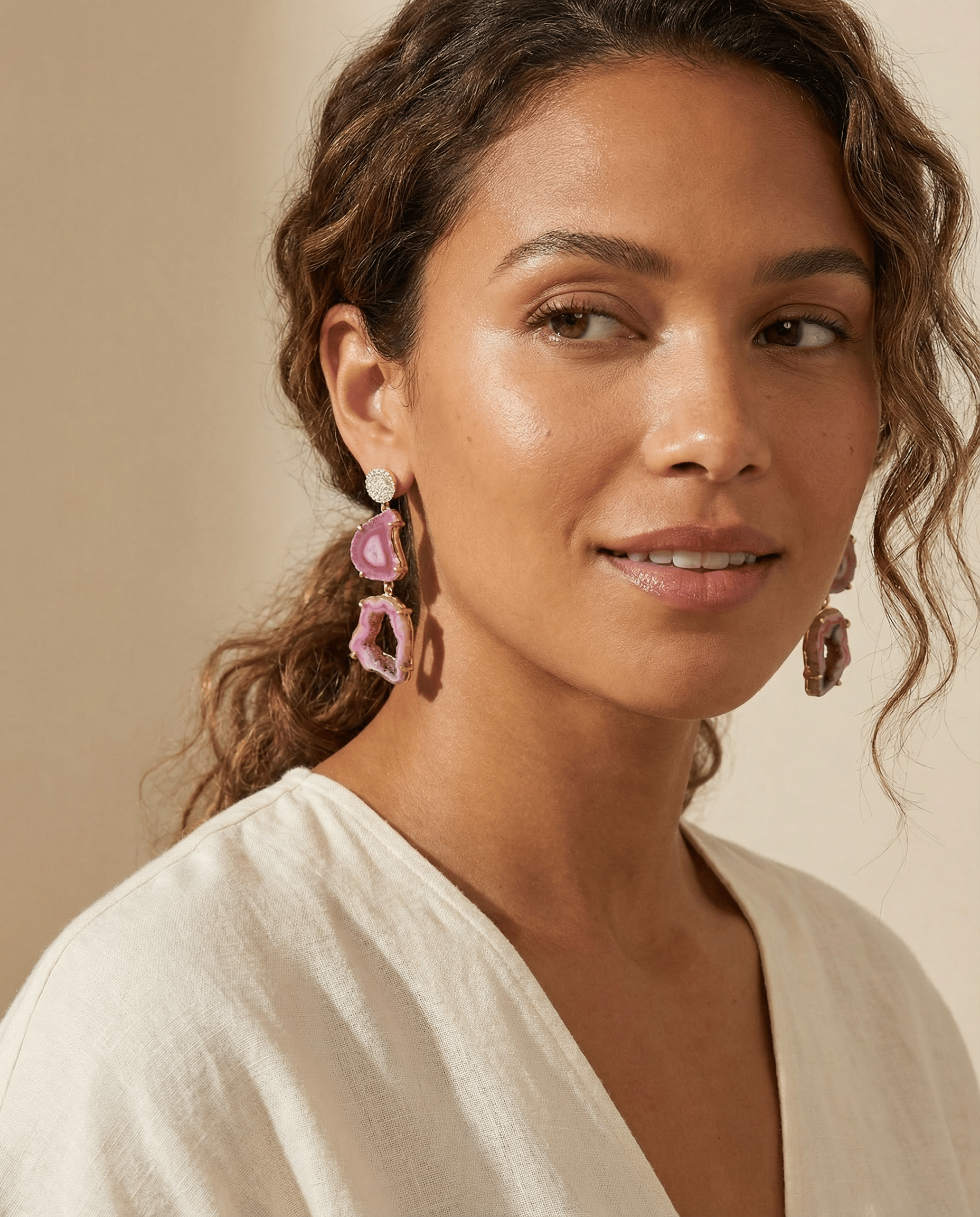 Pink Double Agate Earrings