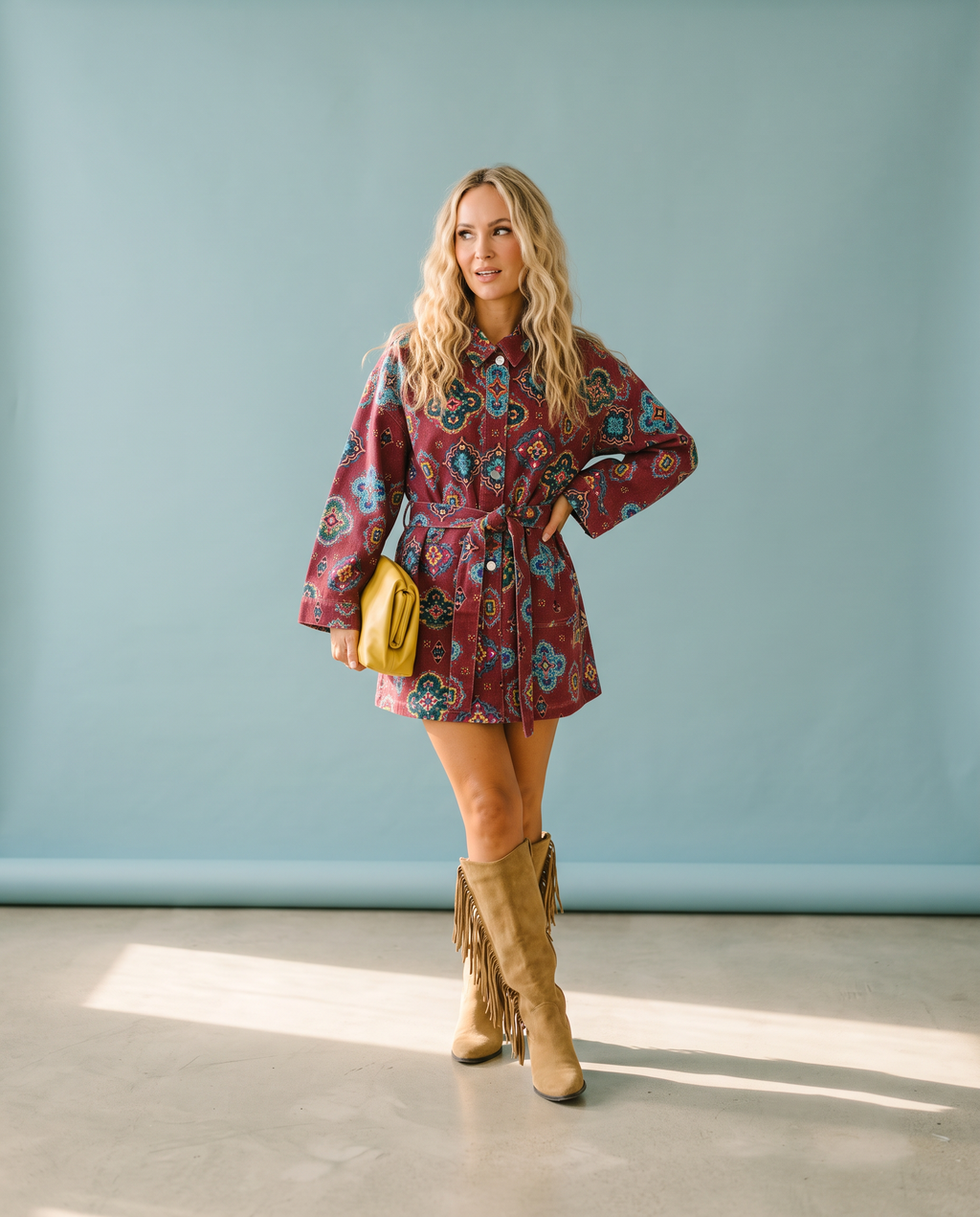 Red Tile Denim Shacket