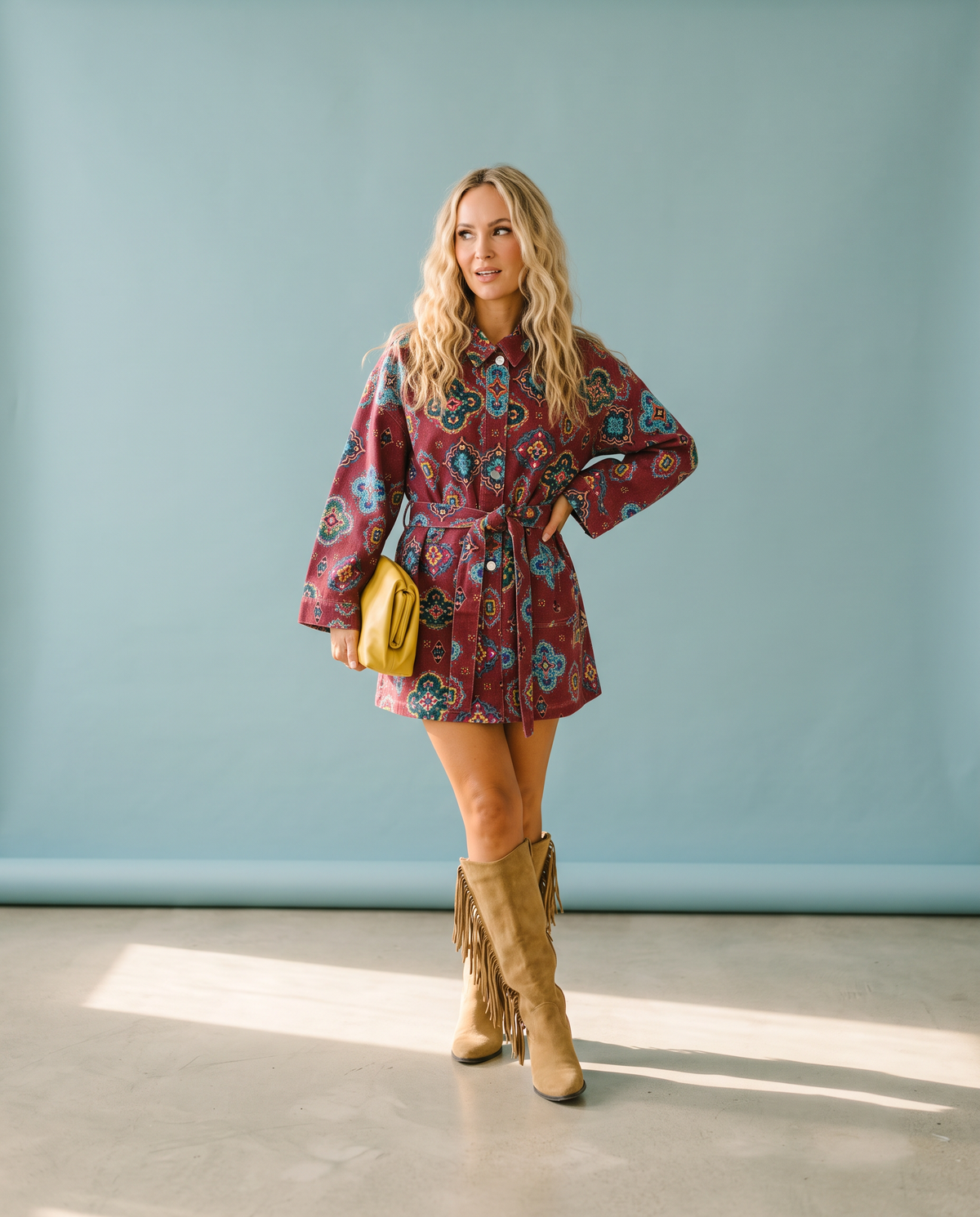 Red Tile Denim Shacket