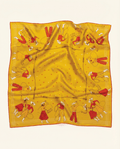 Yellow scarf with colorful western lasso pattern on a white background