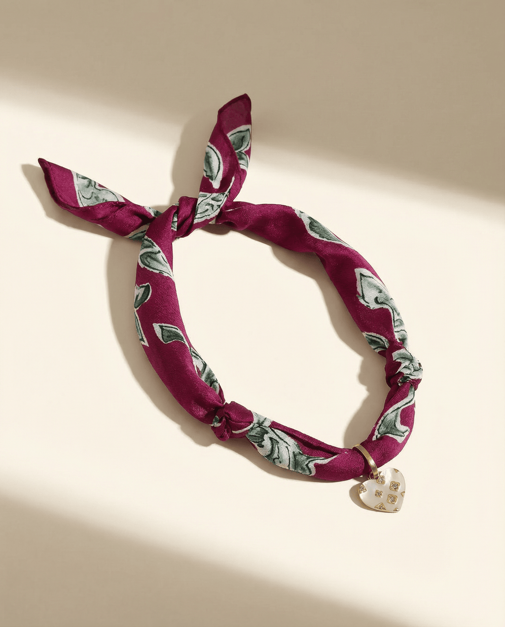 purple scarf necklace with heart charm