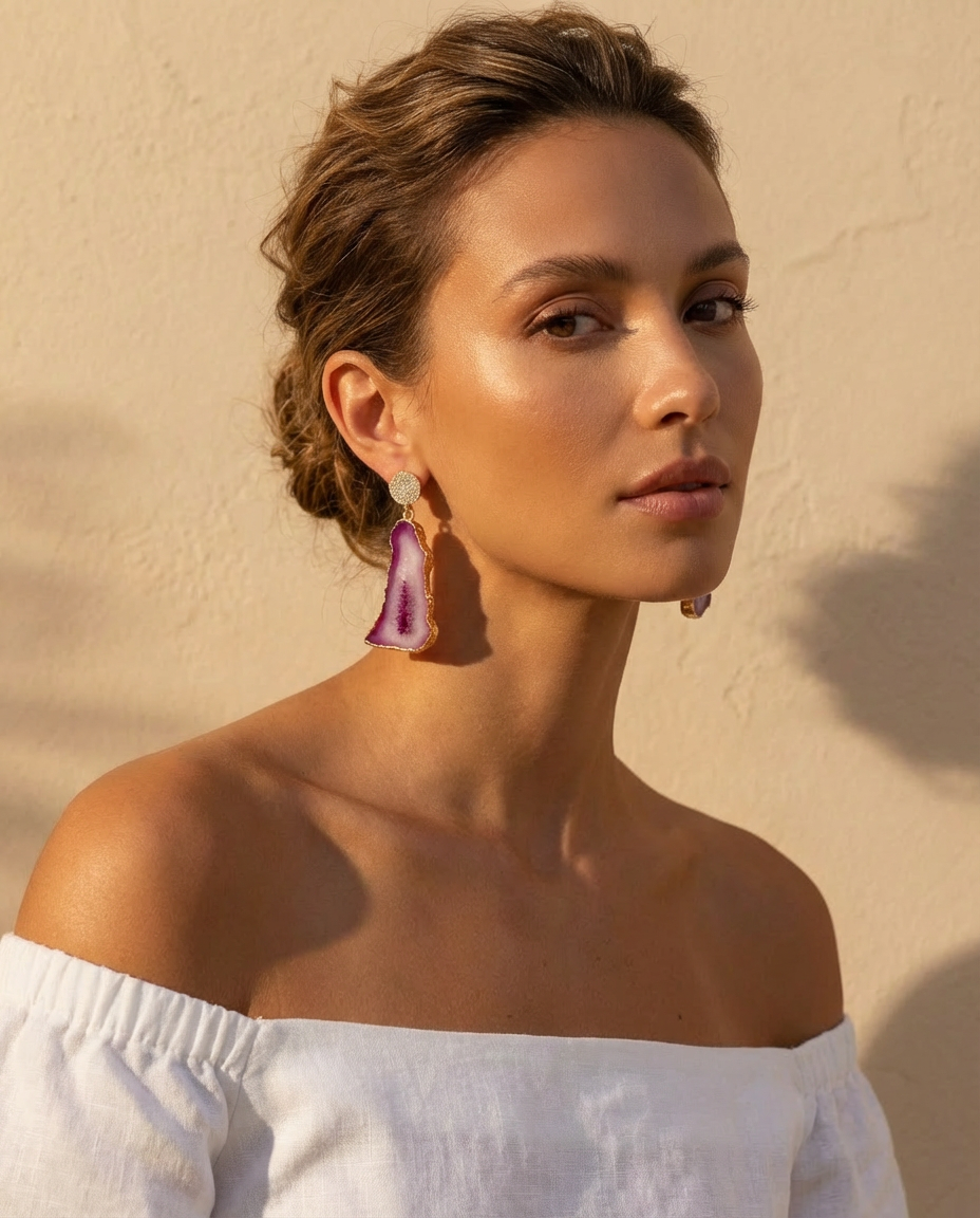 Pink Geo Agate Earrings