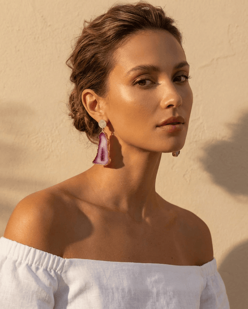 Pink Geo Agate Earrings