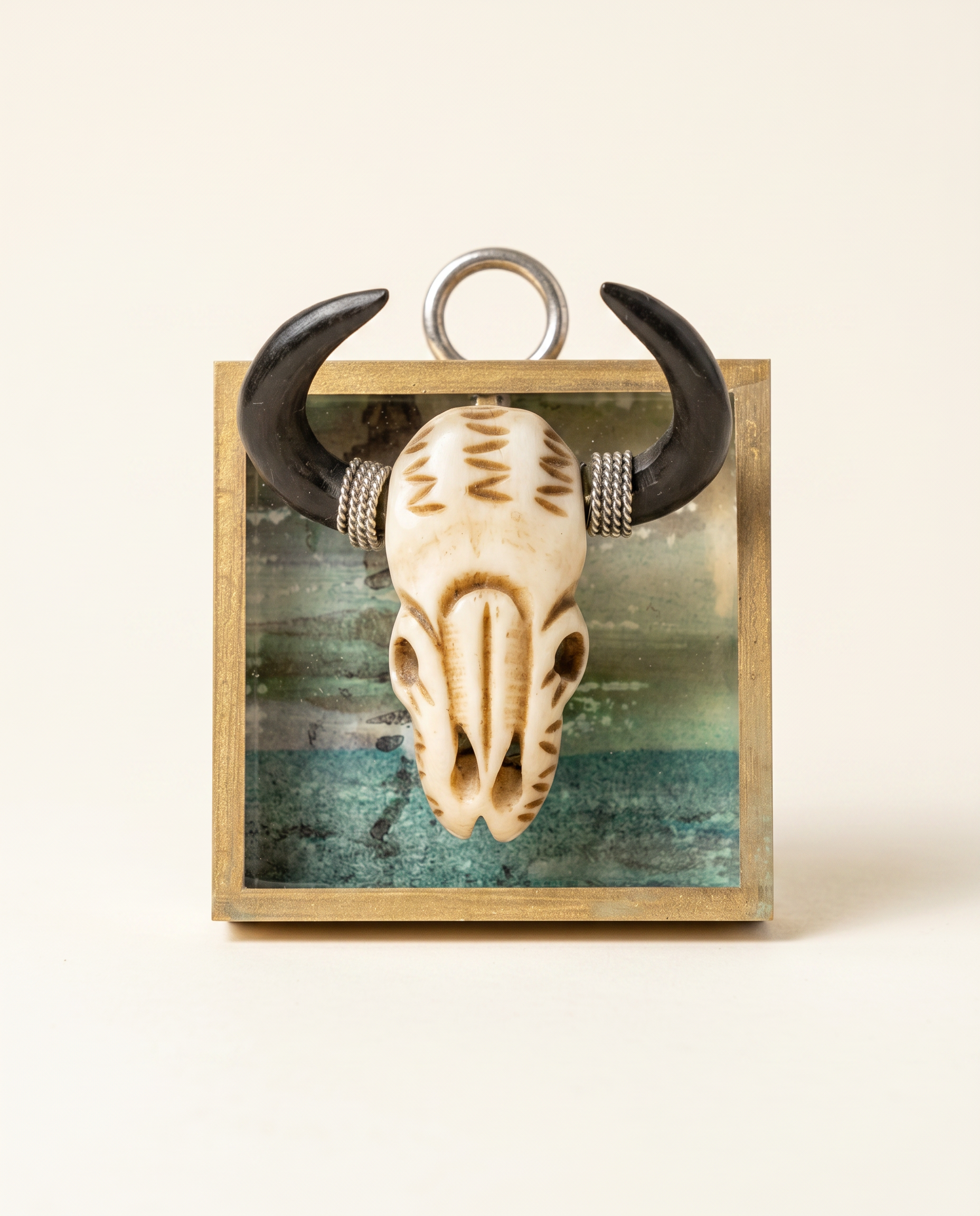 Decorative bull skull pendant on  acrylic frame art 