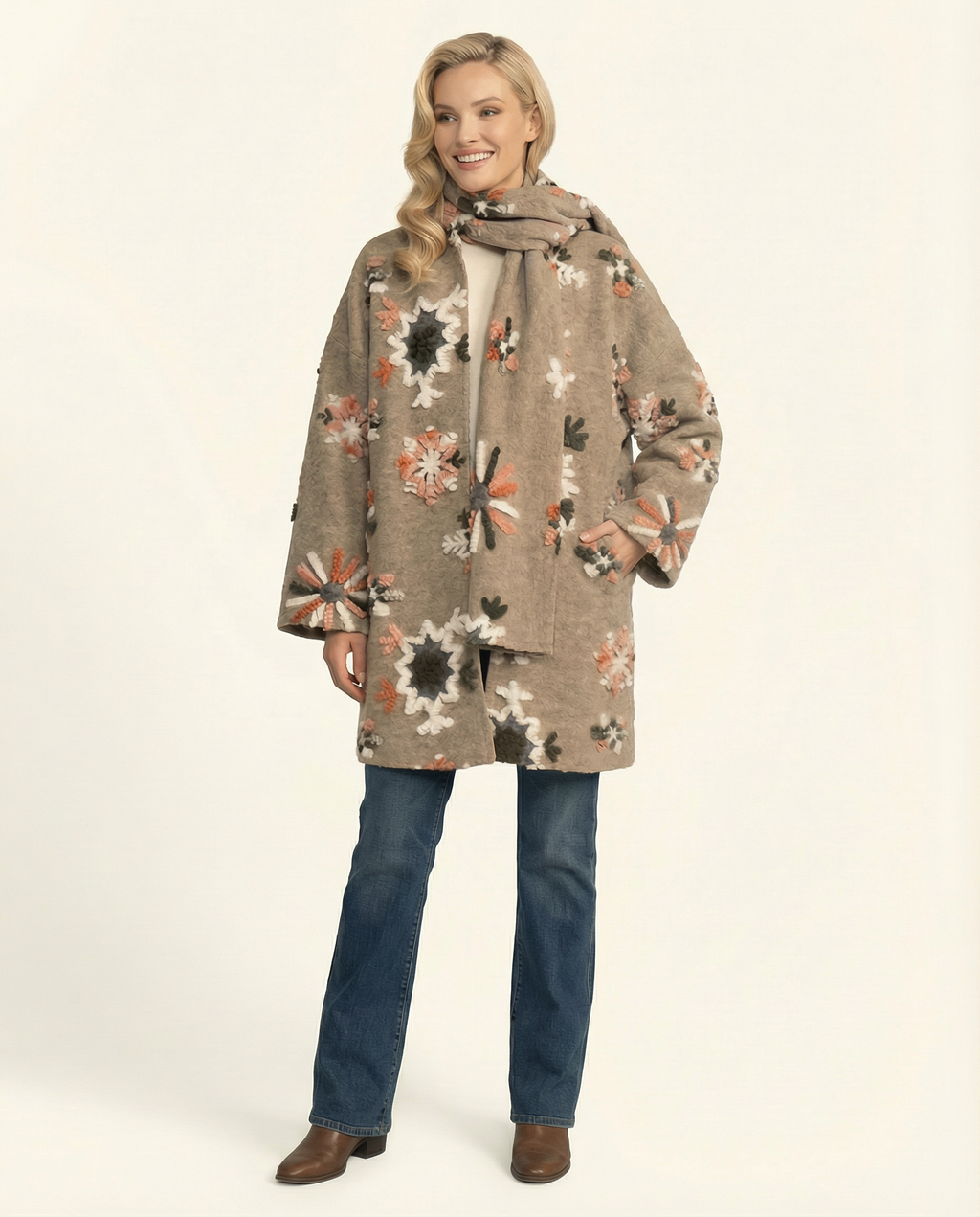 Snow Floral Open Cardigan – Dos Femmes