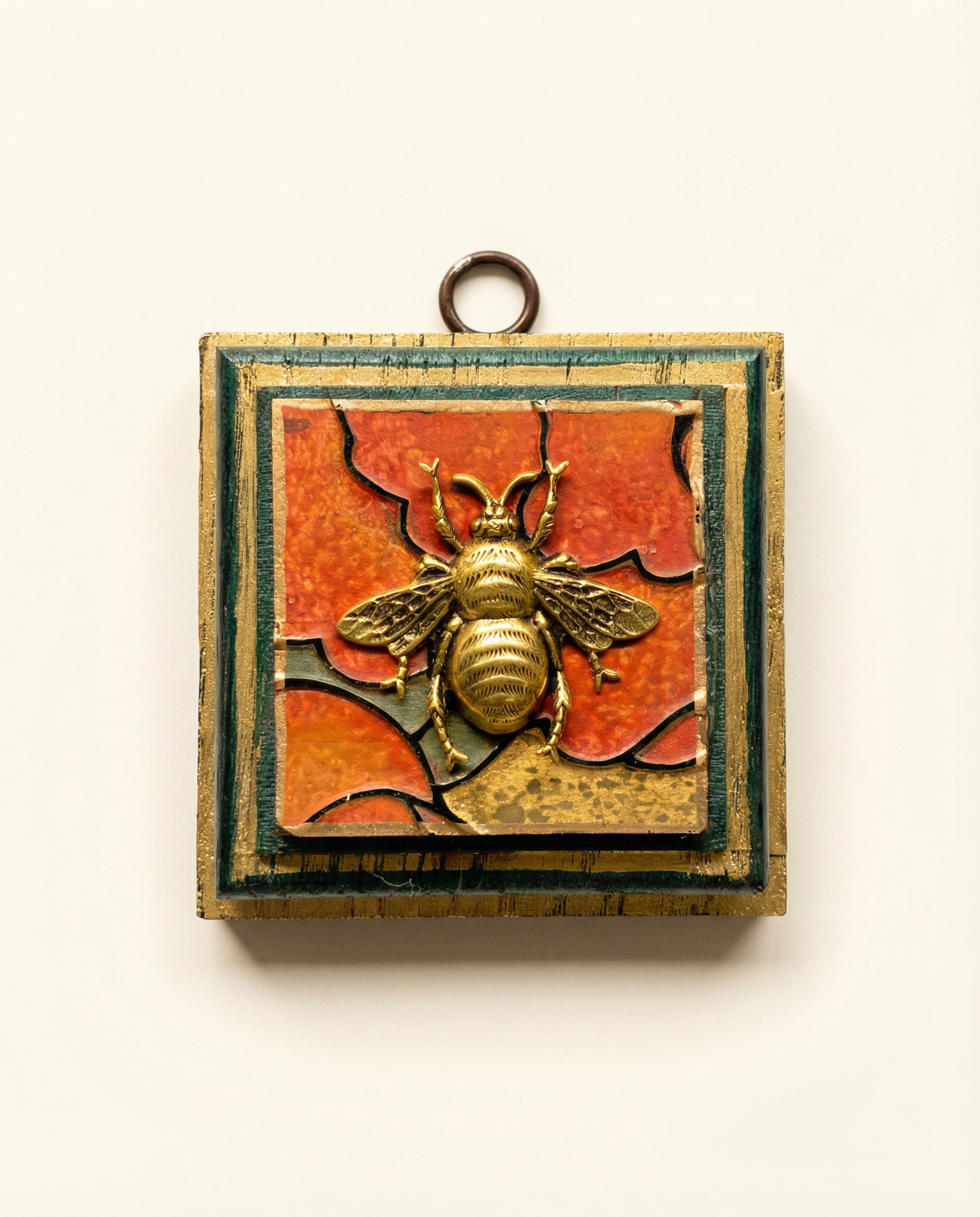 Decorative pendant with a bee design on an orange coromandel wooden frame 