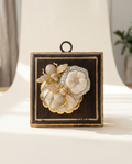Mother of Pearl carved pendants vintage with sparkle bees on wooden frame art 