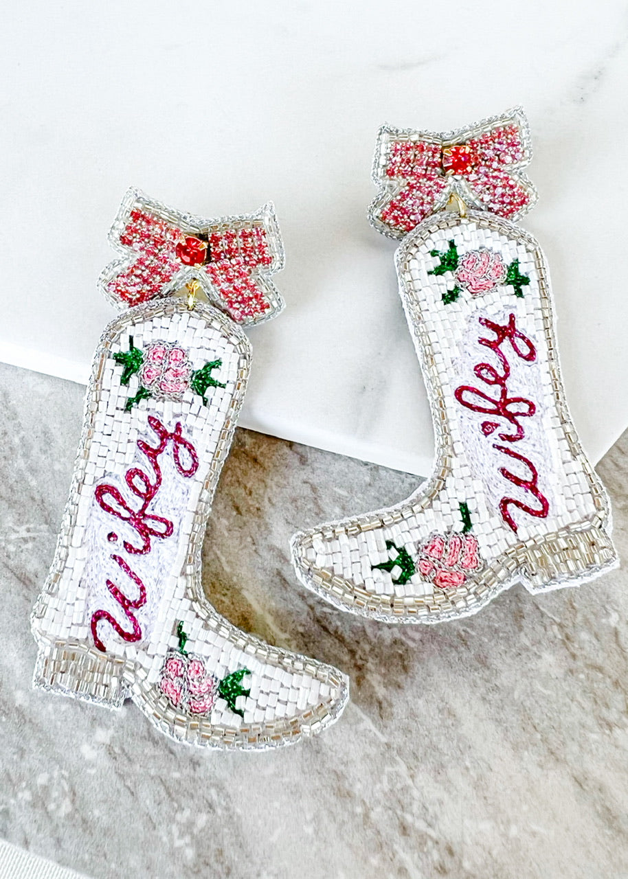Wifey Floral Boot Earrings