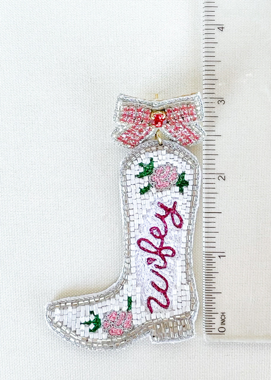 Wifey Floral Boot Earrings