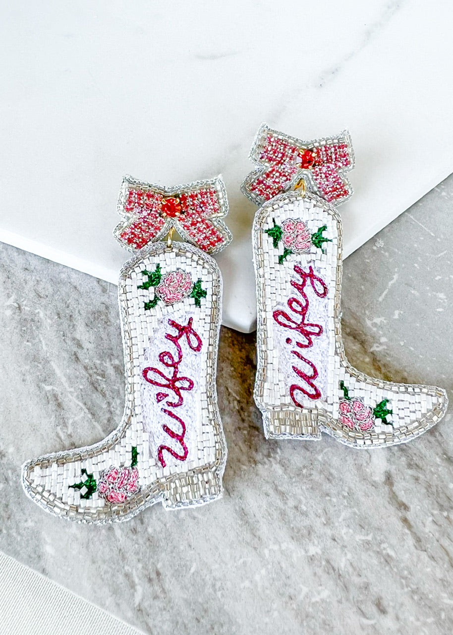 Wifey Floral Boot Earrings