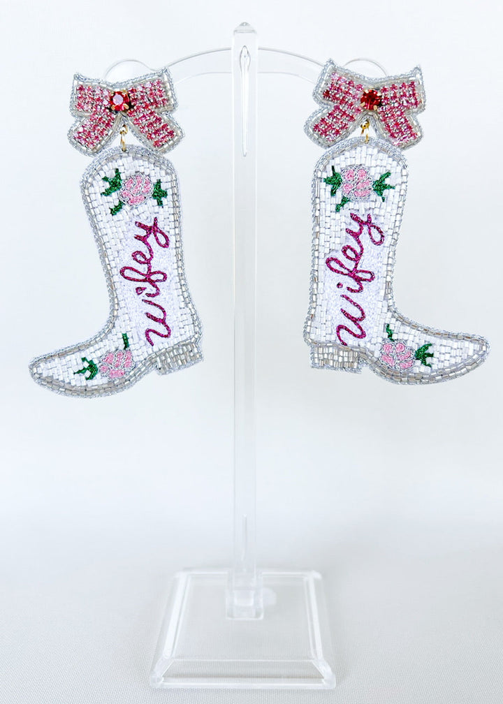 Wifey Floral Boot Earrings