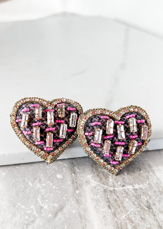 Navy Tweed Heart Earrings
