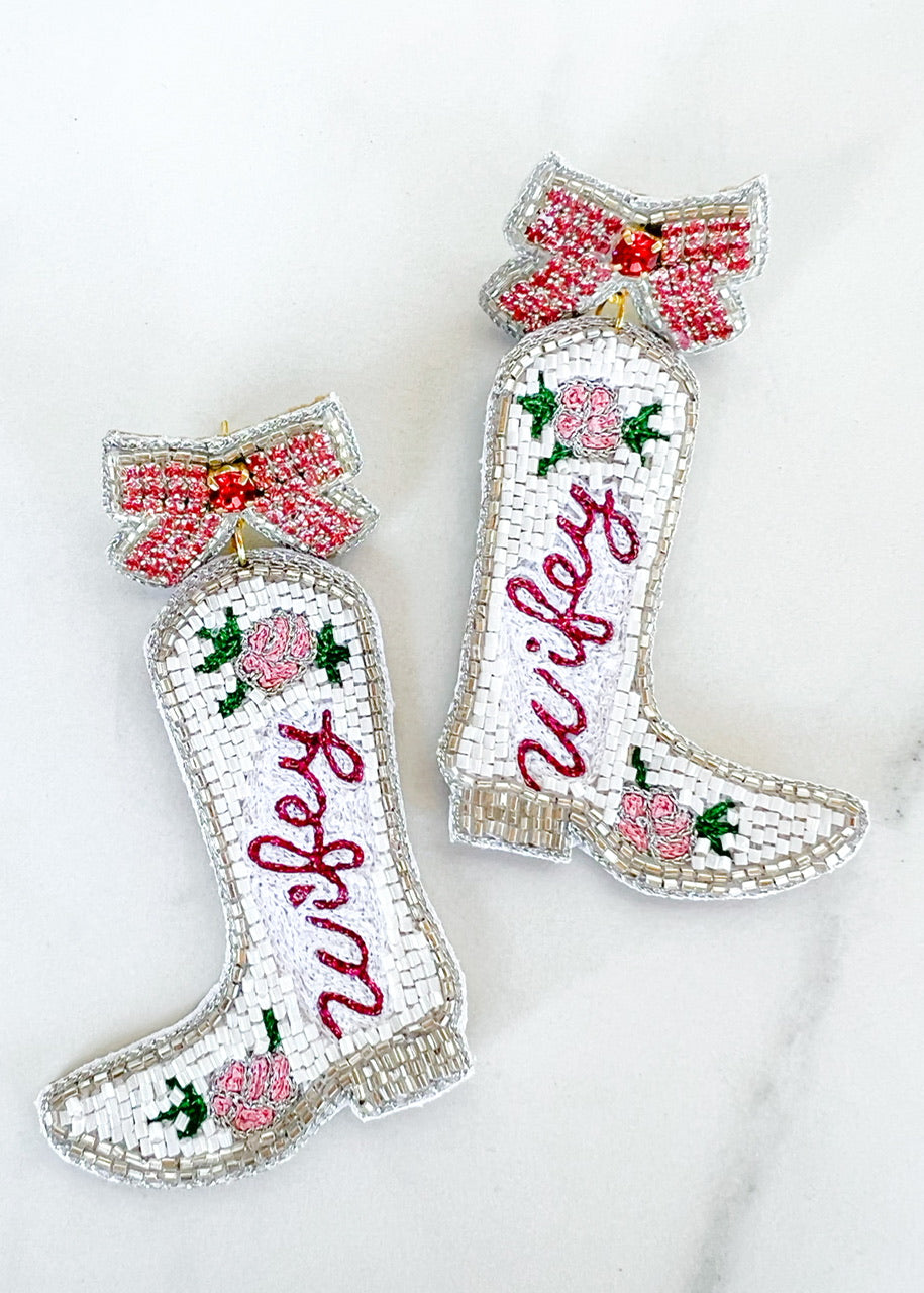 Wifey Floral Boot Earrings