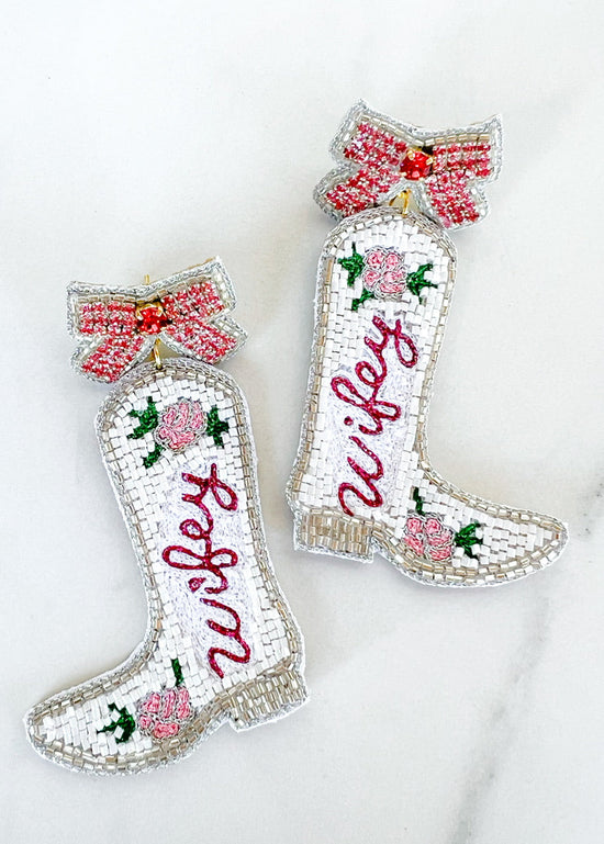 Wifey Floral Boot Earrings