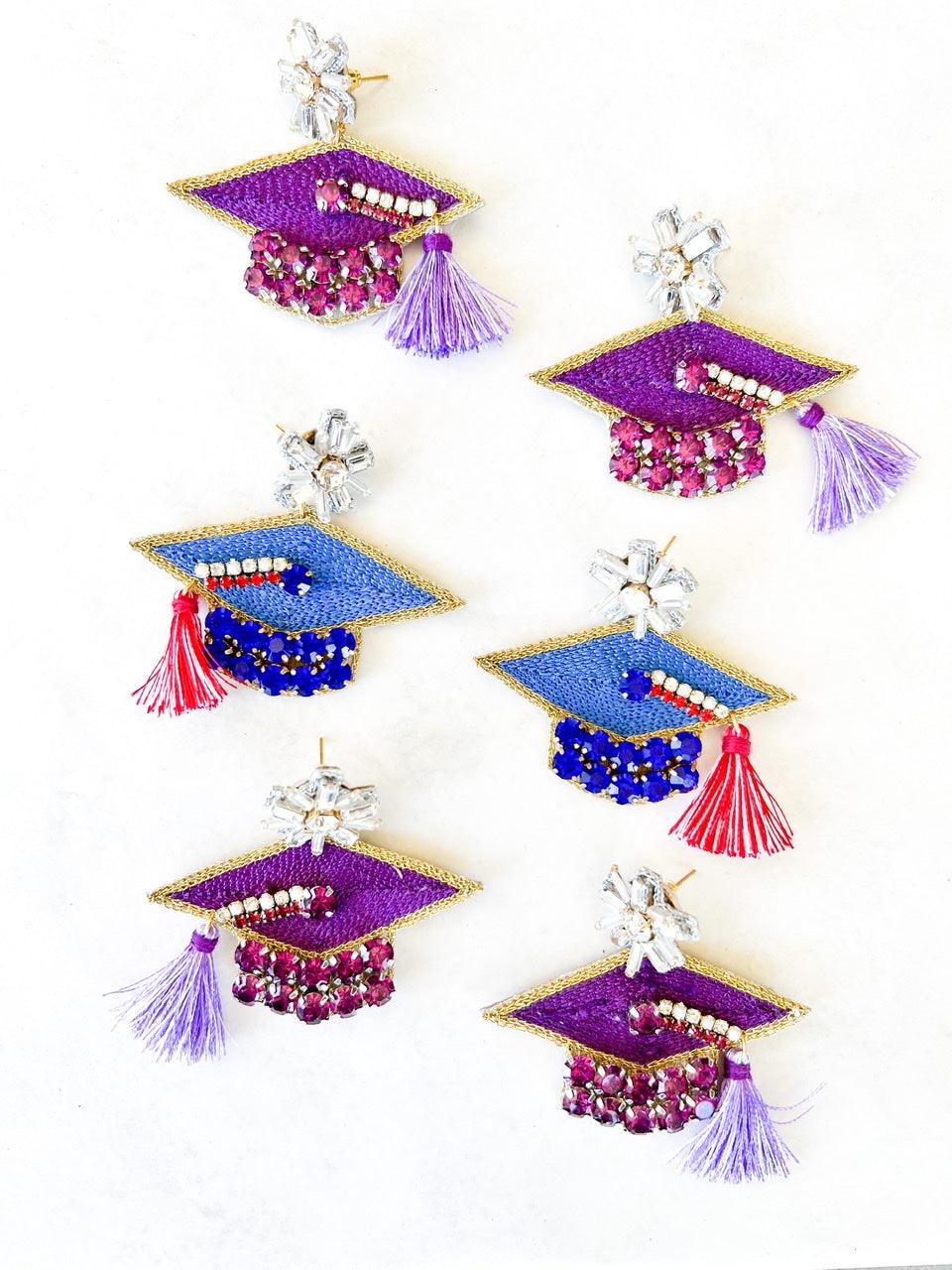 Congrats Grad Blue Earrings - Dos Femmes